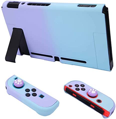 Dockable Case for Nintendo Switch - COMCOOL 3 in 1 Protective Cover Case for Nintendo Switch and Joy-Con Controller with Screen Protector and Thumb Grips - Purple and Cyan